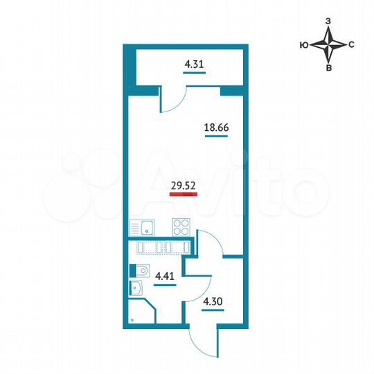 Квартира-студия, 29,5 м², 12/22 эт.