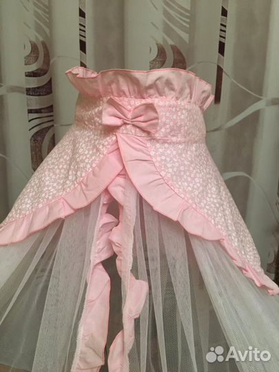 Балдахин + держатель для кроватки, розовый,сеточка