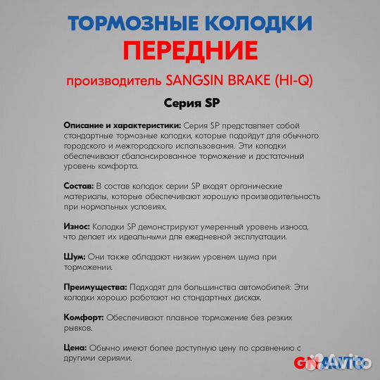 Тормозные колодки передние SP2115 Sangsin Brake