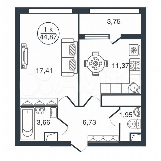1-к. квартира, 44,9 м², 11/17 эт.