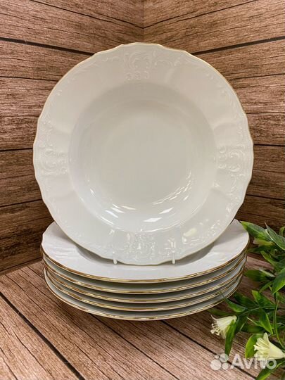 Набор глубоких тарелок «Отводка золото» 23см. 6шт