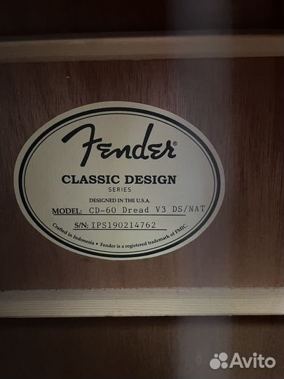 Акустическая гитара fender CD-60 Dread V3 DS/NAT