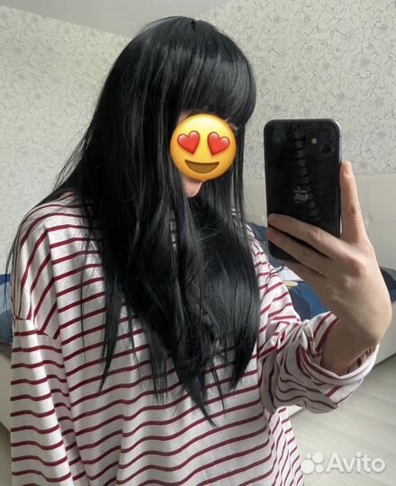 Парик черный длинный с челкой 55 см