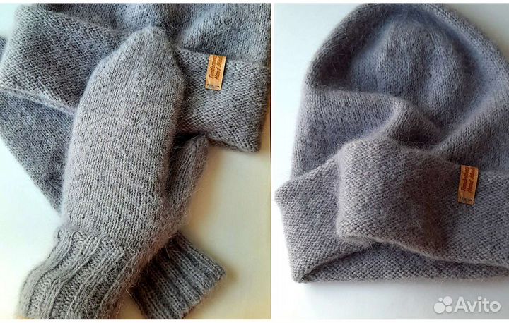 Комплект шапка и варежки ручной работы