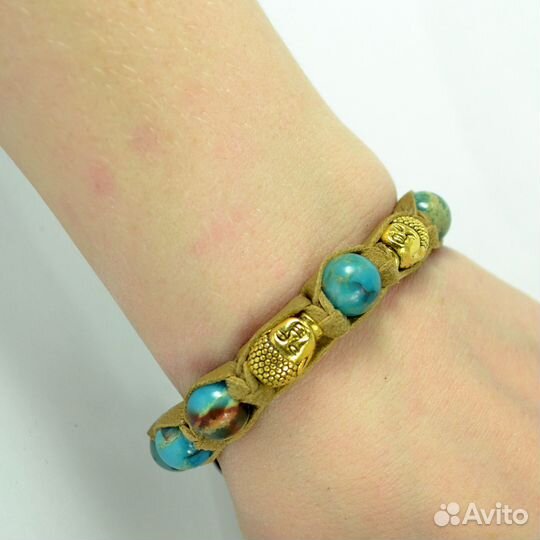 Сет браслетов шамбала из кожи с варисцитом