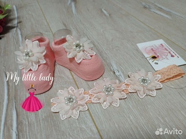 Комплект пинетки (носочки) и повязка новый