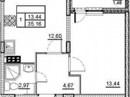 1-к. квартира, 35,2 м², 2/4 эт.