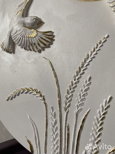 Круглая картина панно с птицами