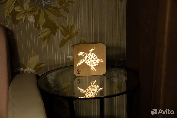 Эко ночник светильник из дерева Черепаха