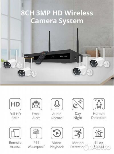 Новый комплект видеонаблюдения 4 IPкамеры WiFi 3мп