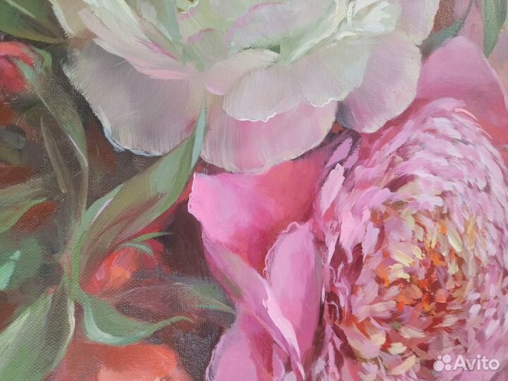 Картина маслом цветы пионы 60*50