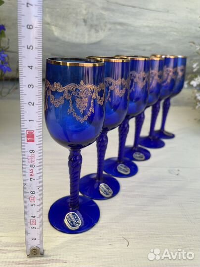 Набор бокалов 6 шт кобальт Богемия винтаж