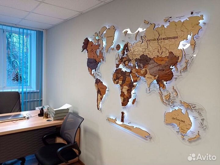 Карта мира из дерева премиум подарок Казань