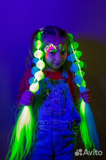 Неоновый аквагрим, неоновые косы, хеллоуин