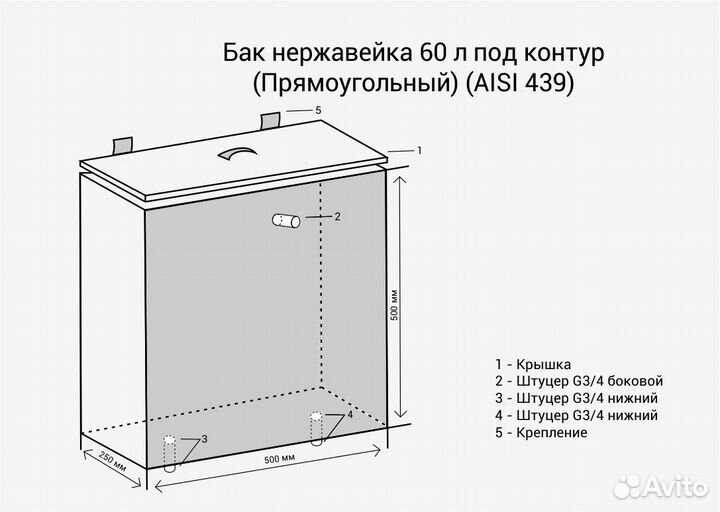 Бак На Трубе нерж. 60л под контур