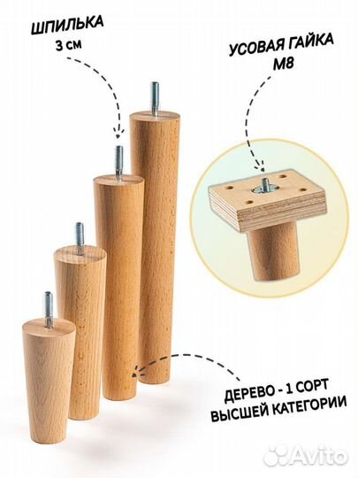 Ножки для мебели из дерева конусные бук