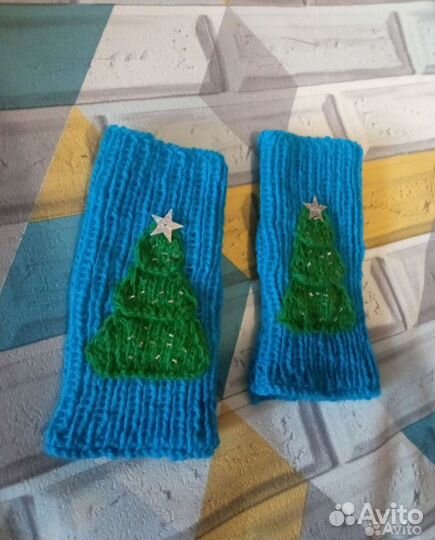 Митенки вязаные ёлочки