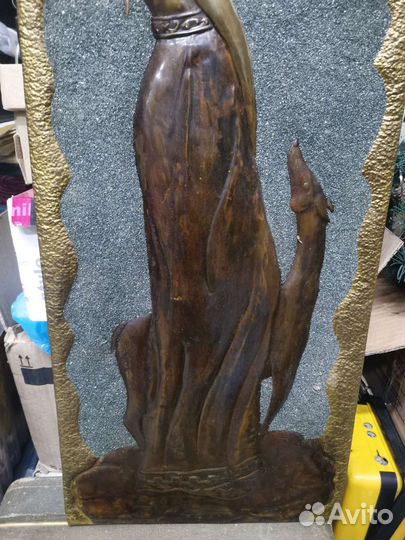 Чеканка медная Девушка с арфой и косуля (Ч)