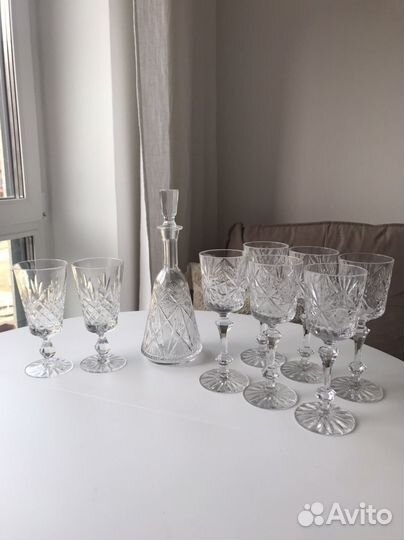 Хрустальные фужеры бокалы стопки рюмки графин СССР