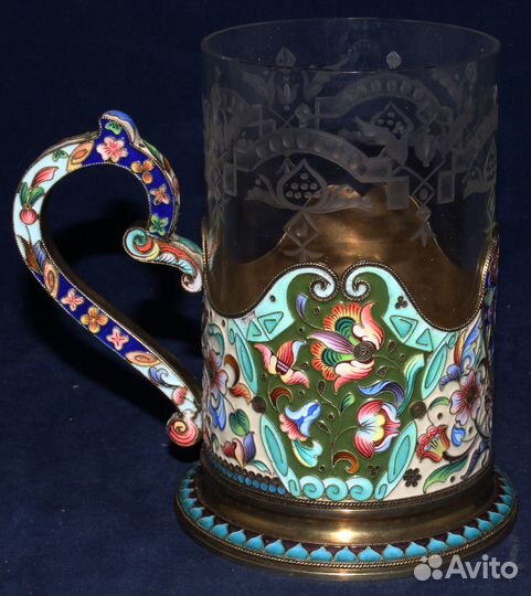 Антикварный подстаканник эмаль серебро