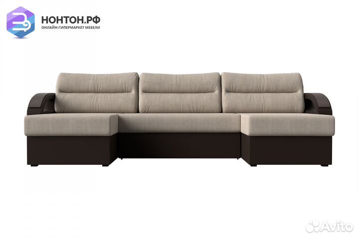 Диван п-образный еврокнижка Форсайт рогожка бежева