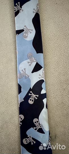 Галстук голубой с принтом «череп»