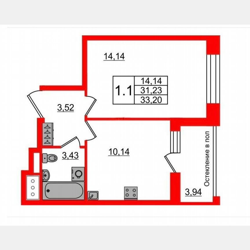 1-к. квартира, 31,2 м², 8/12 эт.