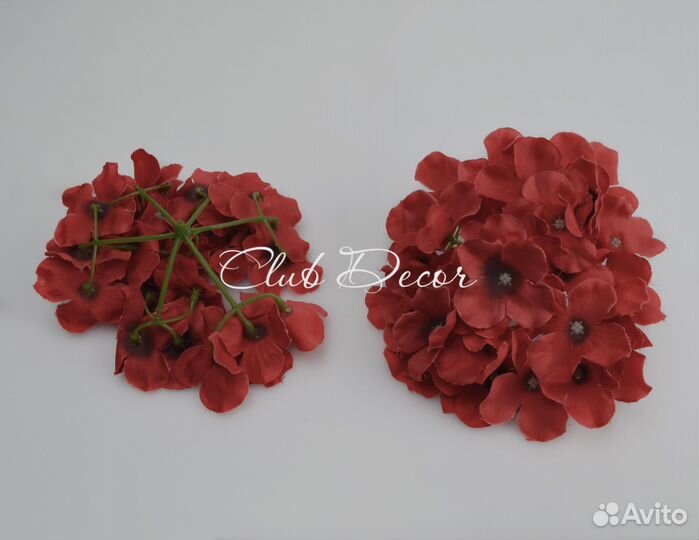 Искусственные головы гортензии, красный цвет