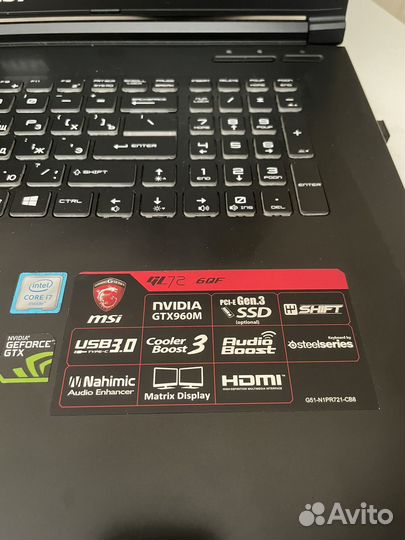 Игровой msi gl 72 6qf i7