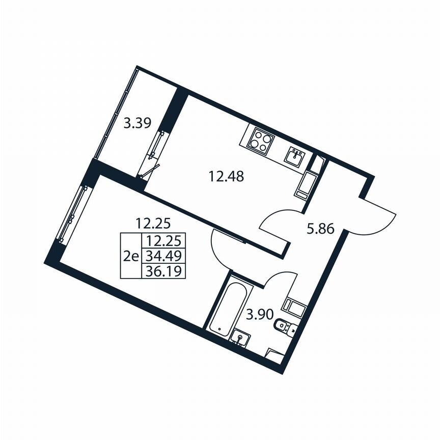 2-к. квартира, 37,9 м², 4/12 эт.