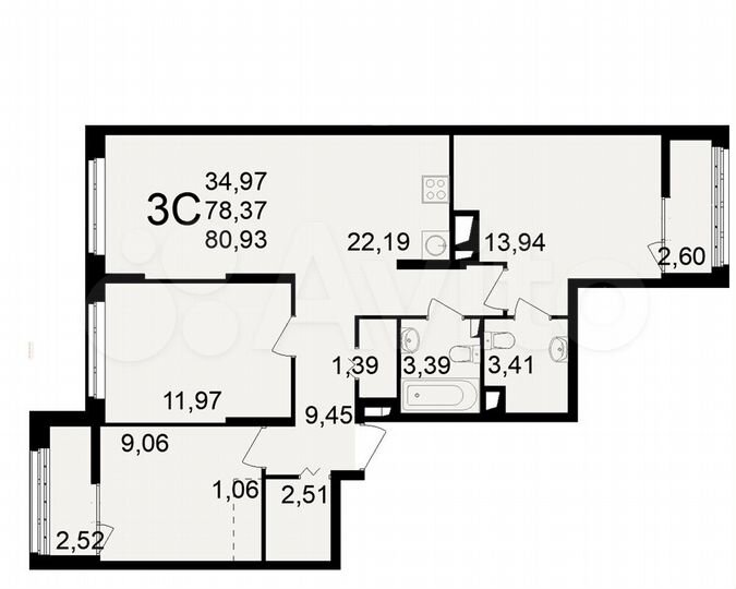 3-к. квартира, 80,9 м², 6/25 эт.