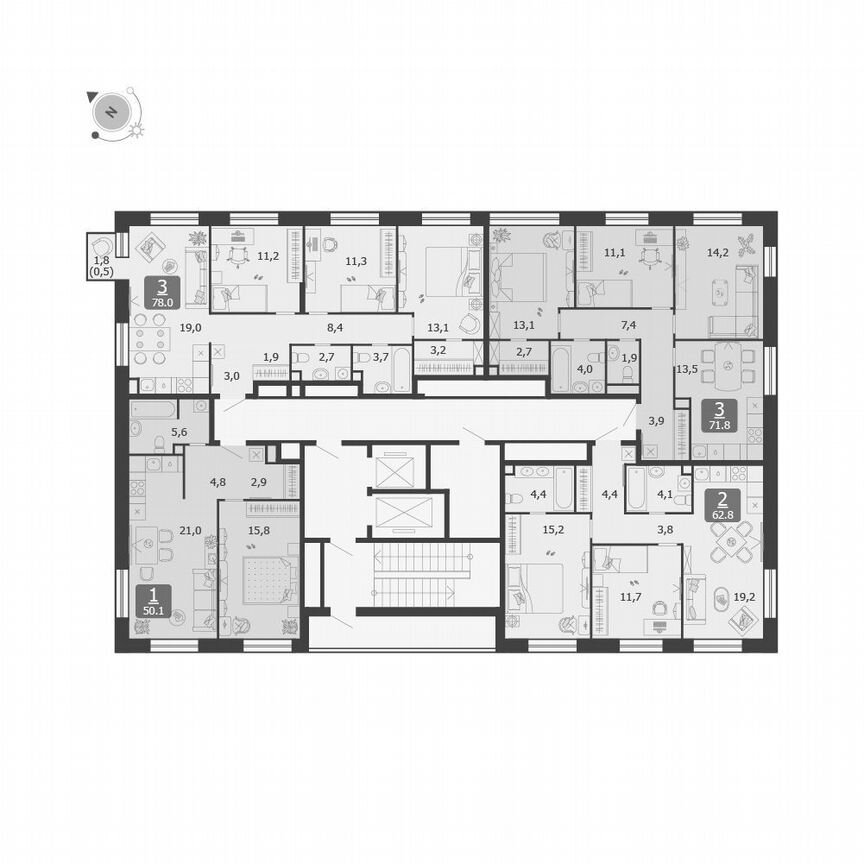 1-к. квартира, 50,1 м², 15/19 эт.