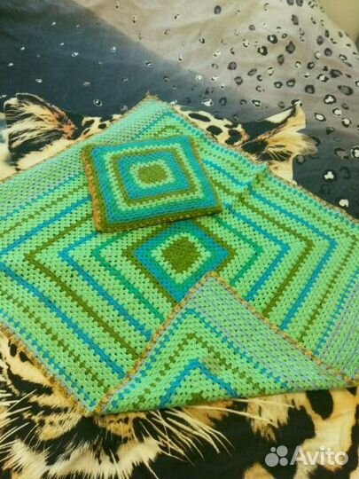 Пледик и подушка ручная вязка