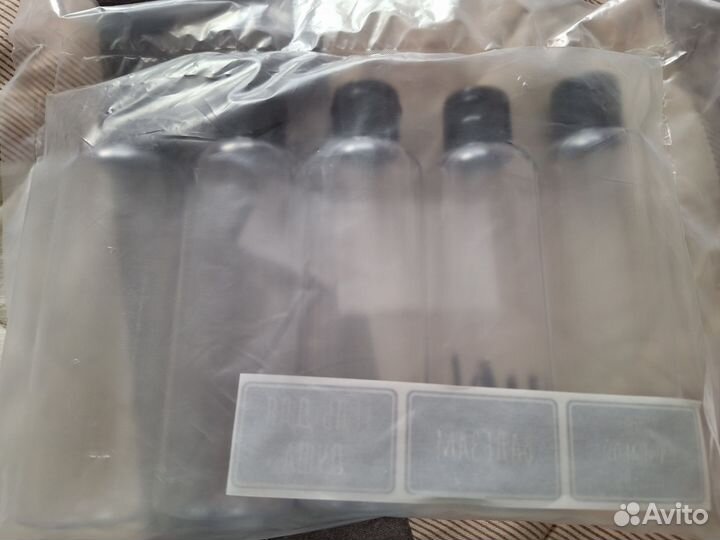 Дорожный набор флаконов. 5шт по 100мл. +наклейки