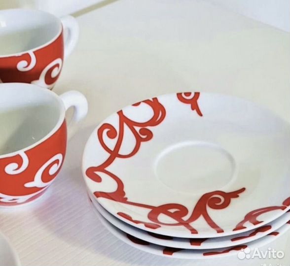Чайный сервиз новый красный на 6 персон