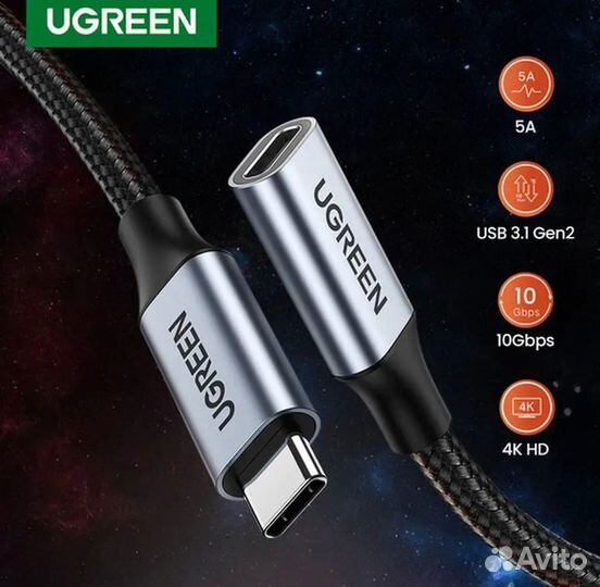 Кабель ugreen US372 (80810) 0.5 м черный USB-C 3