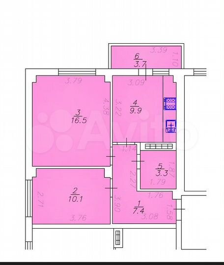 2-к. квартира, 51 м², 3/8 эт.