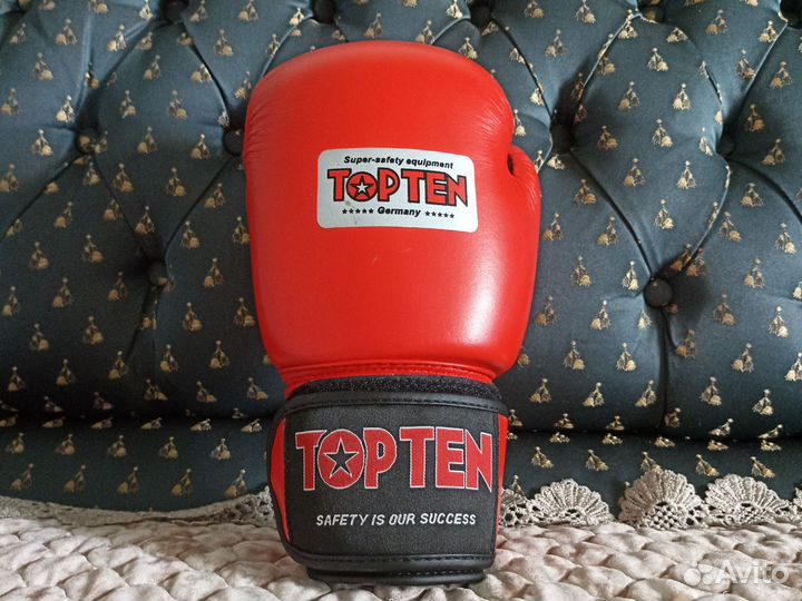 Боксерские перчатки 10 oz натуральная кожа Topten