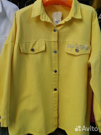 Джинсовая куртка рубашка желтая