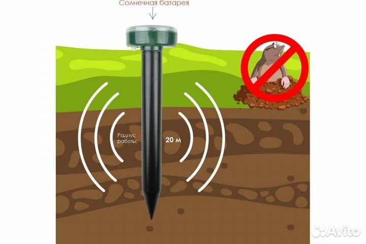 Ультразвуковой отпугиватель кротов на солн.батареи