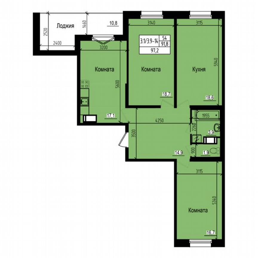 3-к. квартира, 97,2 м², 13/23 эт.