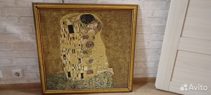 Гобелен Климт Поцелуй 74 на 71 золото