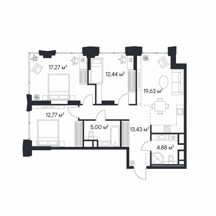 3-к. квартира, 85,4 м², 27/28 эт.