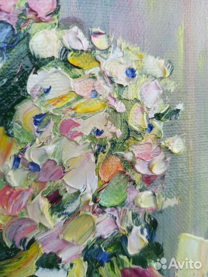 Картина гортензии в вазе маслом на холсте цветы