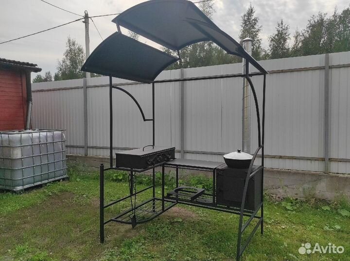 Мангал с печью под казан и крышей