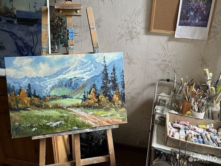 Картина маслом на холсте пейзаж горы Кавказ 40*60