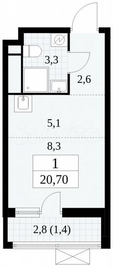 Квартира-студия, 20,7 м², 12/16 эт.