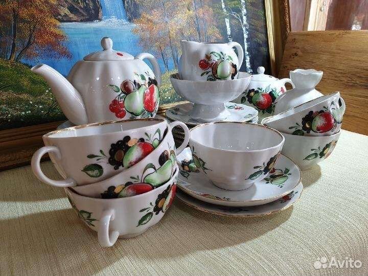 Сервиз чайный на 6 персон Фрукты, лфз, ссср, 1970е