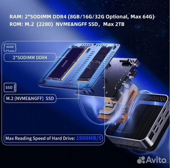 Мини пк Ryzen7 3750h Vega10 8Гб 250SSD
