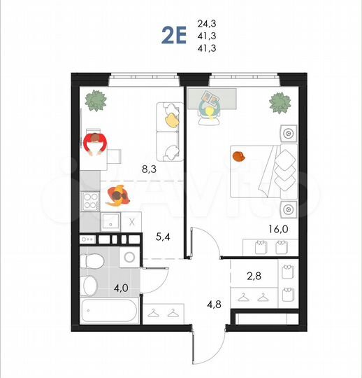 2-к. квартира, 41,3 м², 2/6 эт.